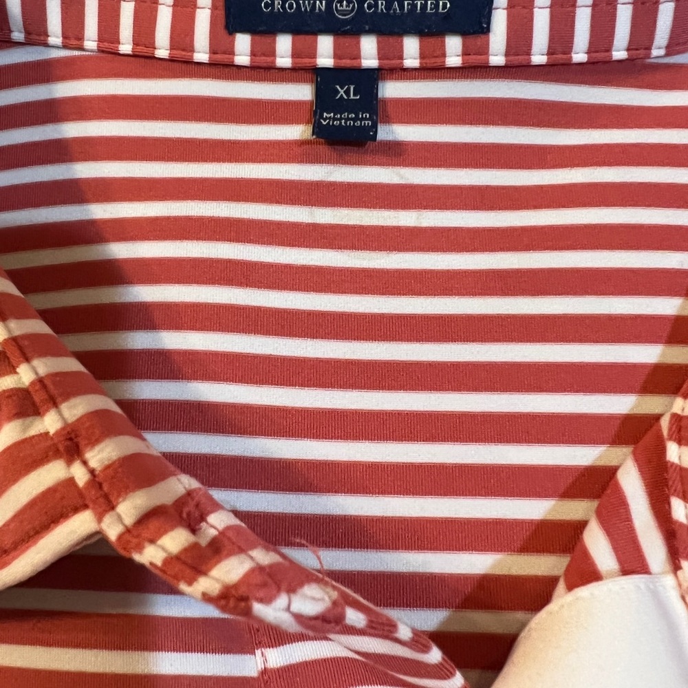Peter Millar Salmon and White Striped Men’s Polo Size XL GOLF SPRING SUM… - Picture 5 of 6